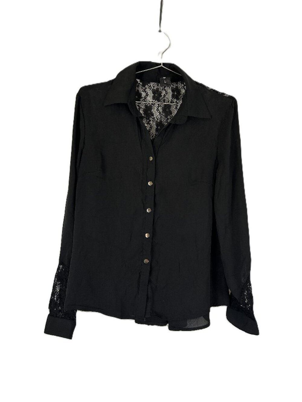 Sace Lace Hit Goth Whimsigoth Button Shirt Black L